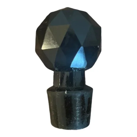 Amber Decanter, Vase Skinny Neck Round Bottom, Metal Accent Ring 7" Tall Stopper - Picture 9 of 9